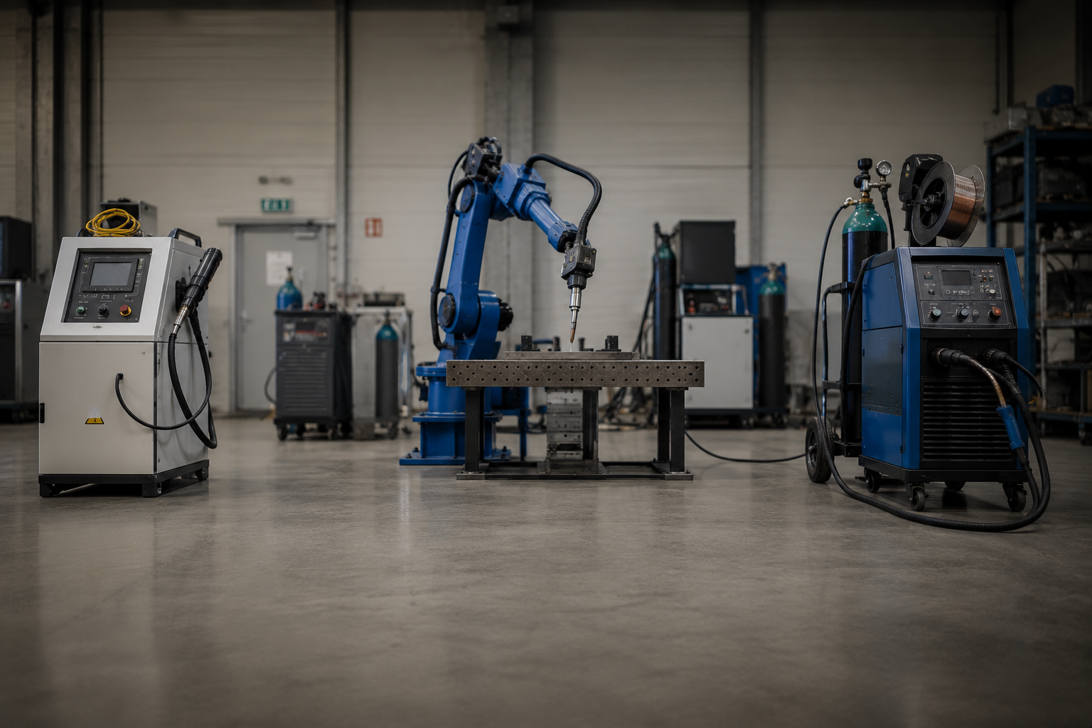 Officina di saldatura MTing con braccio robotizzato e generatori per la formazione dei saldatori